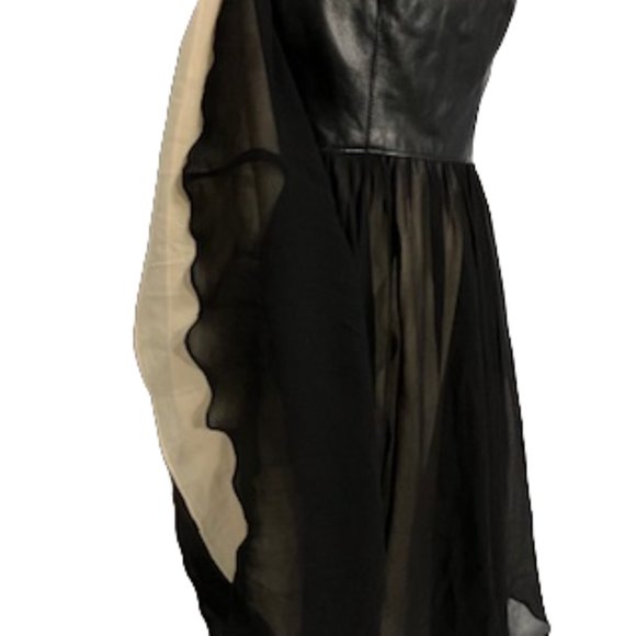 NICOLE MILLER Black Supple Leather and Chiffon Cocktail Dress Size 0, NWT - Picture 13 of 16